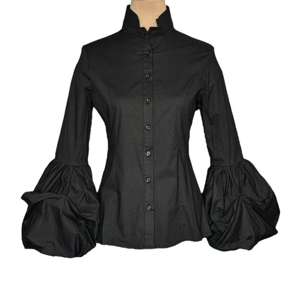 NWT TOV Los Angeles Gothic Blouse Sz.M Black Bell Sleeve High Collar Whimsigoth - Picture 12 of 13